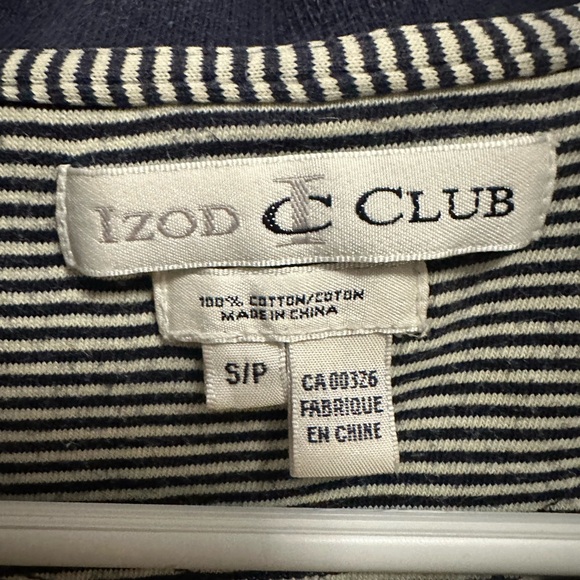 Navy and tan stripe Izod Club polo small - Picture 3 of 3